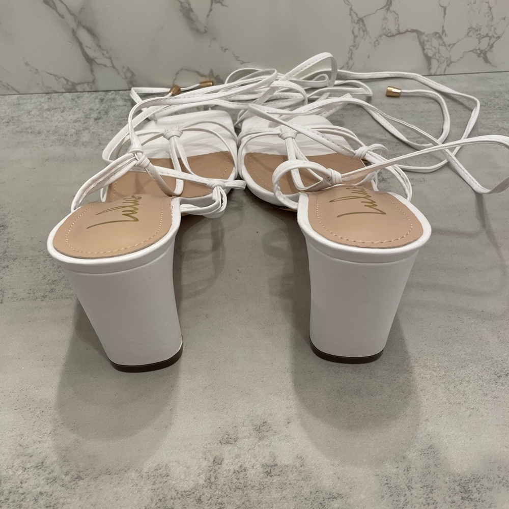 Lulu’s Jillia White Square Toe Lace Up High Heel Sandals - Picture 4 of 5